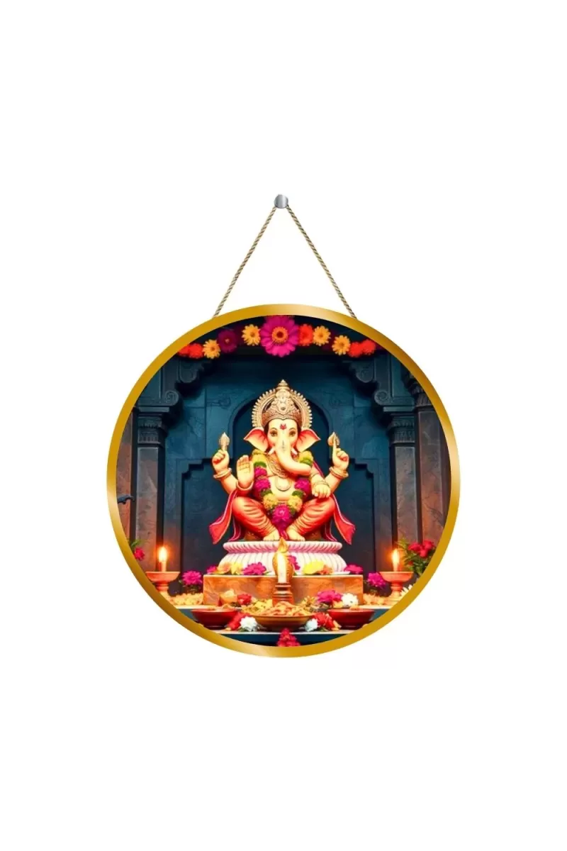 Lord Ganesha 12x12 Inch Round Religious Photo Frame | Spiritual Wall Decor For Home Temple, Pooja Room & Office | Divine Wall Art Picture For Worship, Meditation & Gift (F13426)