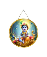 Little Krishna 12x12 Inch Round Religious Photo Frame | Spiritual Wall Decor For Home Temple, Pooja Room & Office | Divine Wall Art Picture For Worship, Meditation & Gift (F13427)