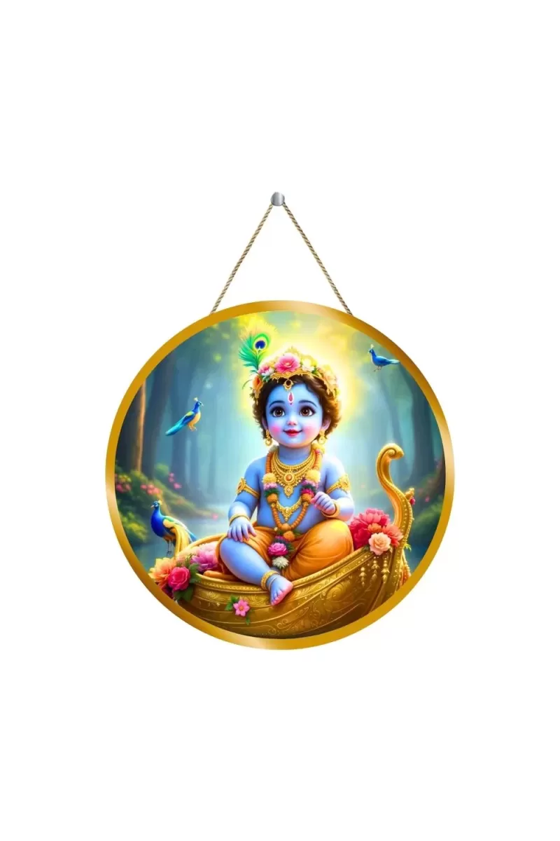 Little Krishna 12x12 Inch Round Religious Photo Frame | Spiritual Wall Decor For Home Temple, Pooja Room & Office | Divine Wall Art Picture For Worship, Meditation & Gift (F13427)