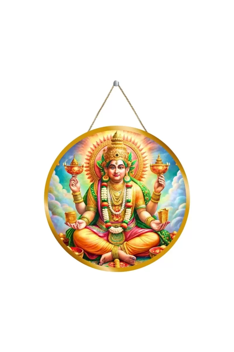 God Kubera 12x12 Inch Round Religious Photo Frame | Spiritual Wall Decor For Home Temple, Pooja Room & Office | Divine Wall Art Picture For Worship, Meditation & Gift (F13428)