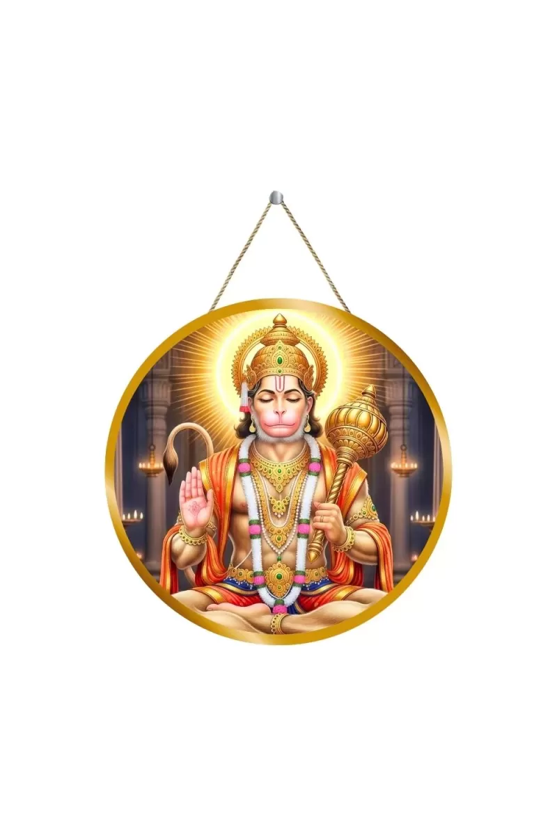 Lord Hanuman 12x12 Inch Round Religious Photo Frame | Spiritual Wall Decor For Home Temple, Pooja Room & Office | Divine Wall Art Picture For Worship, Meditation & Gift (F13433)