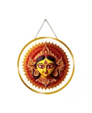 Goddess Durga 12x12 Inch Round Religious Photo Frame | Spiritual Wall Decor For Home Temple, Pooja Room & Office | Divine Wall Art Picture For Worship, Meditation & Gift (F13436)