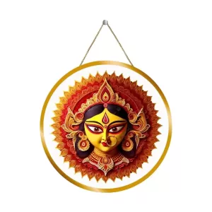 Goddess Durga 12x12 Inch Round Religious Photo Frame | Spiritual Wall Decor For Home Temple, Pooja Room & Office | Divine Wall Art Picture For Worship, Meditation & Gift (F13436)