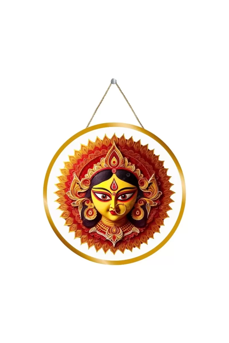 Goddess Durga 12x12 Inch Round Religious Photo Frame | Spiritual Wall Decor For Home Temple, Pooja Room & Office | Divine Wall Art Picture For Worship, Meditation & Gift (F13436)
