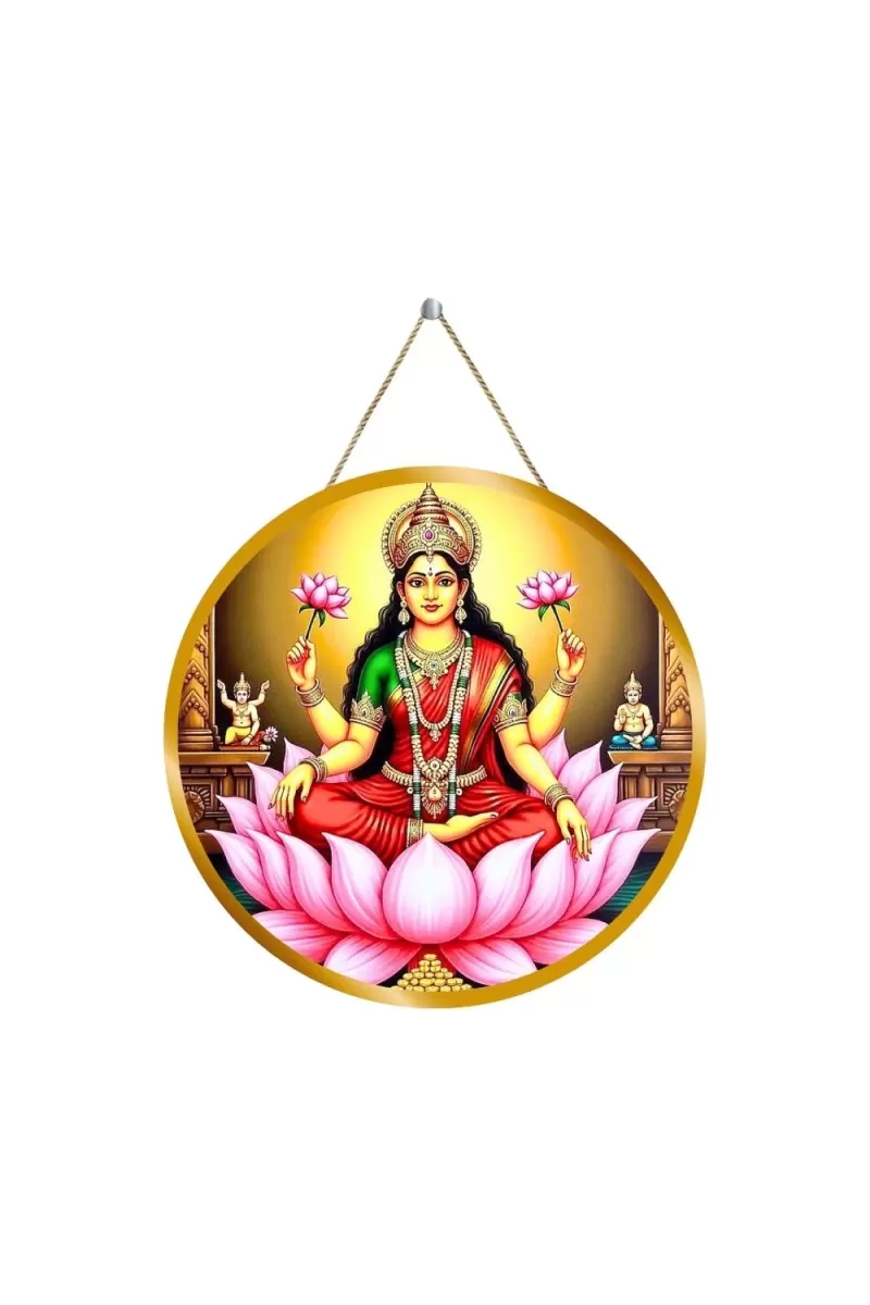 Goddess Lakshmi 12x12 Inch Round Religious Photo Frame | Spiritual Wall Decor For Home Temple, Pooja Room & Office | Divine Wall Art Picture For Worship, Meditation & Gift (F13437)