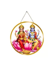 Lord Vishnu Lakshmi 12x12 Inch Round Religious Photo Frame | Spiritual Wall Decor For Home Temple, Pooja Room & Office | Divine Wall Art Picture For Worship, Meditation & Gift (F13438)