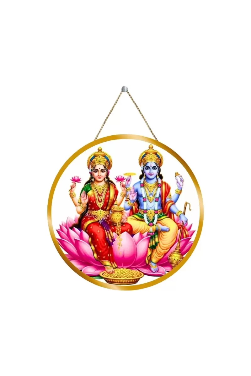 Lord Vishnu Lakshmi 12x12 Inch Round Religious Photo Frame | Spiritual Wall Decor For Home Temple, Pooja Room & Office | Divine Wall Art Picture For Worship, Meditation & Gift (F13438)