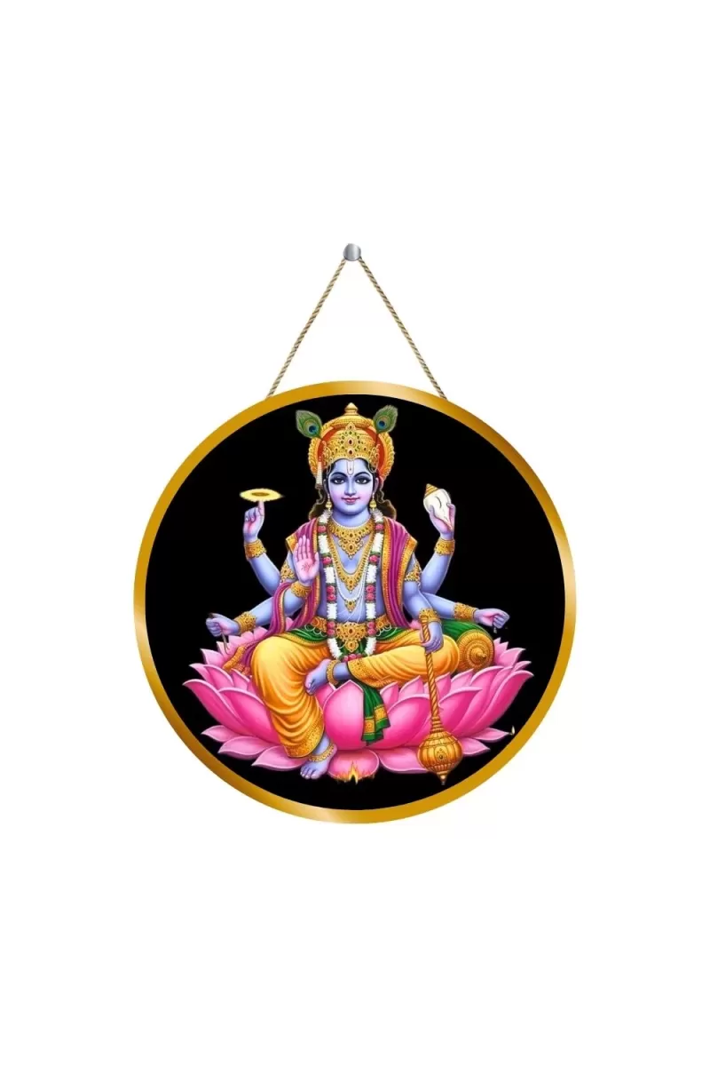 Lord Vishnu 12x12 Inch Round Religious Photo Frame | Spiritual Wall Decor For Home Temple, Pooja Room & Office | Divine Wall Art Picture For Worship, Meditation & Gift (F13439)