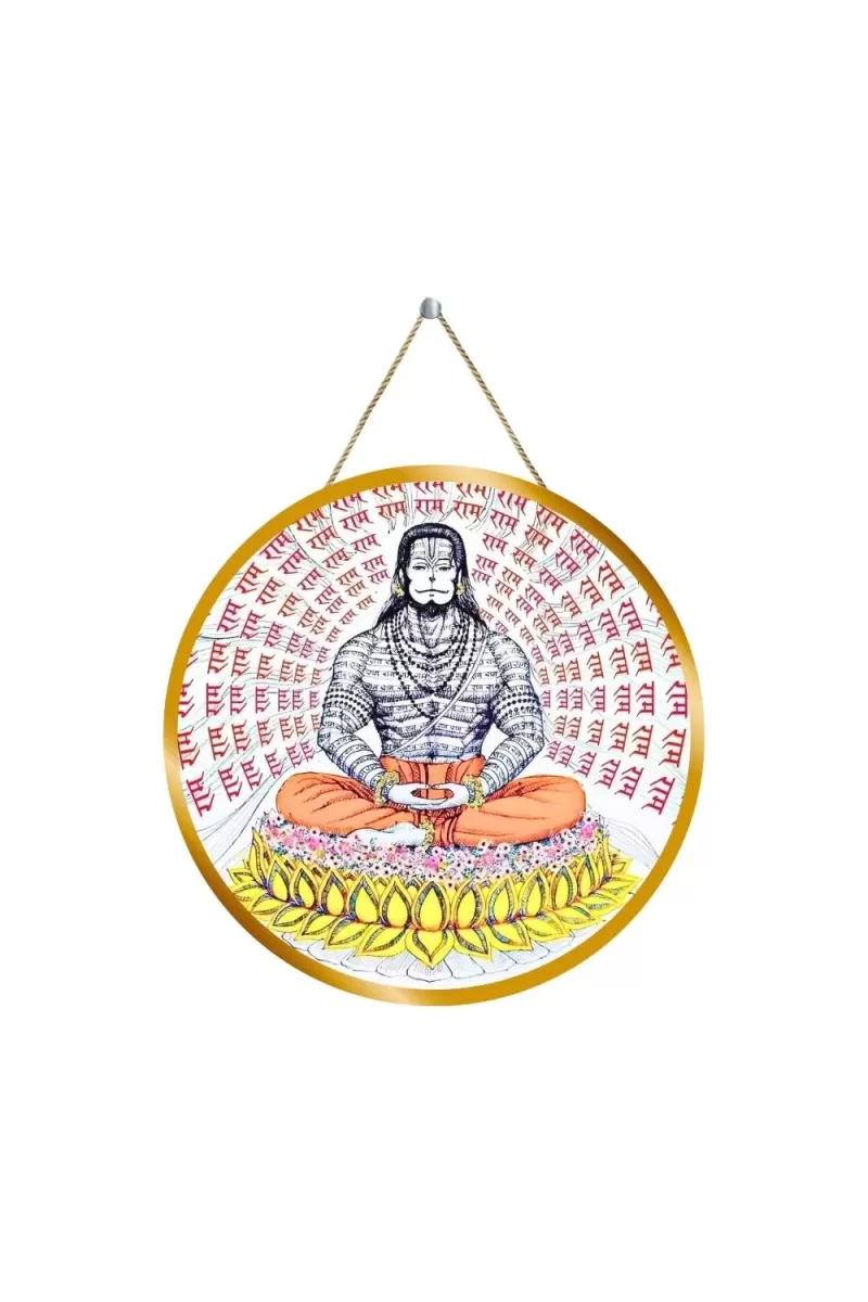 Lord Hanuman 12x12 Inch Round Religious Photo Frame | Spiritual Wall Decor For Home Temple, Pooja Room & Office | Divine Wall Art Picture For Worship, Meditation & Gift (F13455)