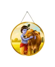 Little Krishna 12x12 Inch Round Religious Photo Frame | Spiritual Wall Decor For Home Temple, Pooja Room & Office | Divine Wall Art Picture For Worship, Meditation & Gift (F13456)