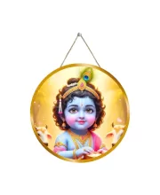 Little Krishna 12x12 Inch Round Religious Photo Frame | Spiritual Wall Decor For Home Temple, Pooja Room & Office | Divine Wall Art Picture For Worship, Meditation & Gift (F13458)
