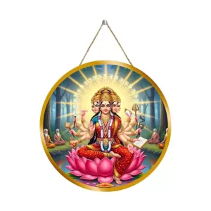 Goddess Gayatri Matha 12x12 Inch Round Religious Photo Frame | Spiritual Wall Decor For Home Temple, Pooja Room & Office | Divine Wall Art Picture For Worship, Meditation & Gift (F13459)