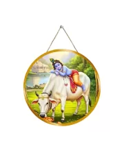 Lord Krishna 12x12 Inch Round Religious Photo Frame | Spiritual Wall Decor For Home Temple, Pooja Room & Office | Divine Wall Art Picture For Worship, Meditation & Gift (F13462)