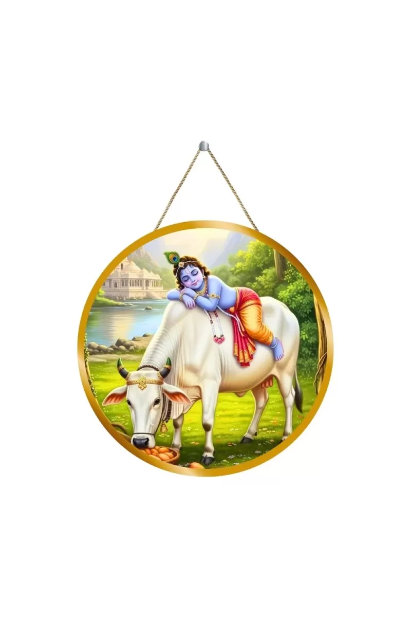Lord Krishna 12x12 Inch Round Religious Photo Frame | Spiritual Wall Decor For Home Temple, Pooja Room & Office | Divine Wall Art Picture For Worship, Meditation & Gift (F13462)