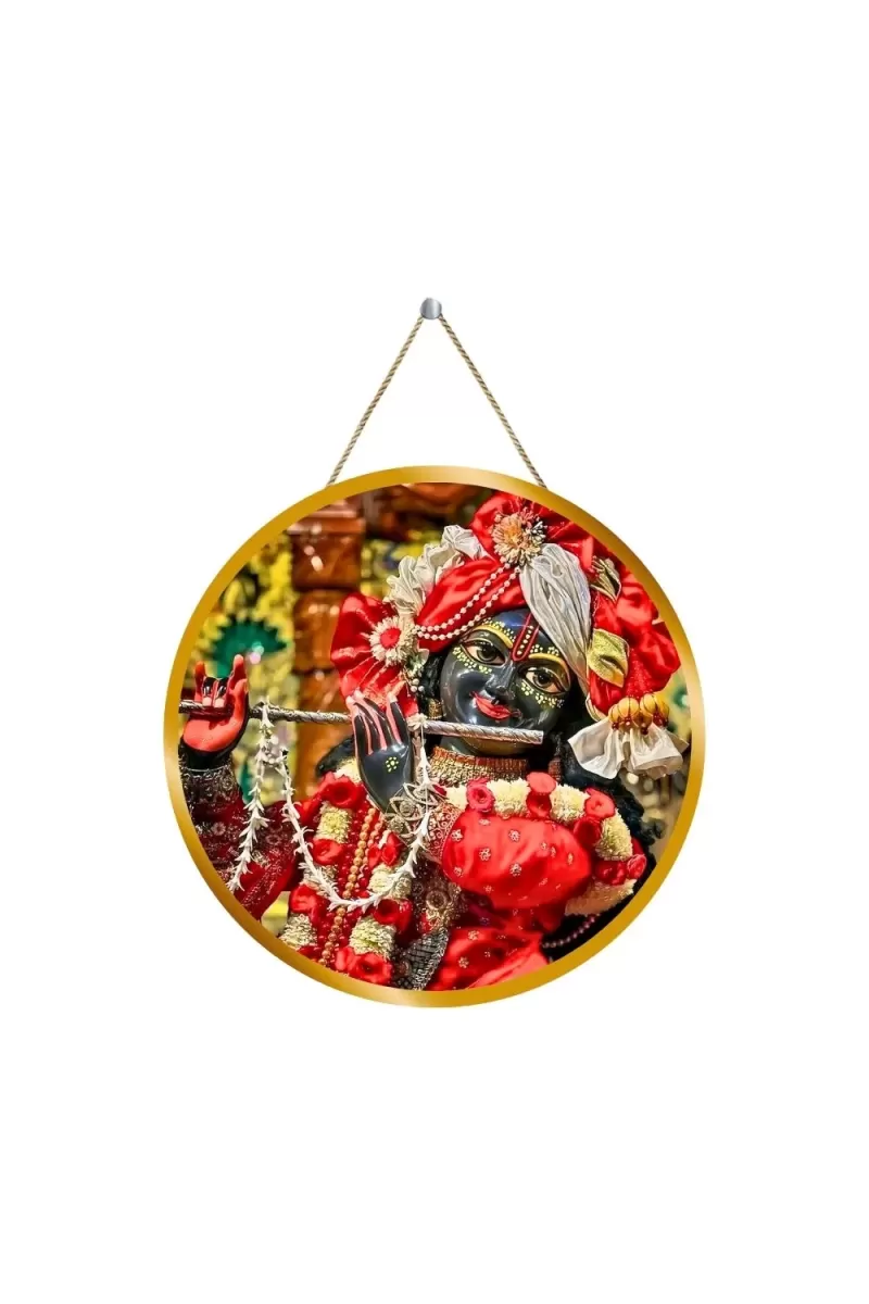Lord Krishna 12x12 Inch Round Religious Photo Frame | Spiritual Wall Decor For Home Temple, Pooja Room & Office | Divine Wall Art Picture For Worship, Meditation & Gift (F13465)