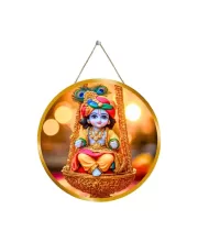 Little Krishna 12x12 Inch Round Religious Photo Frame | Spiritual Wall Decor For Home Temple, Pooja Room & Office | Divine Wall Art Picture For Worship, Meditation & Gift (F13473)