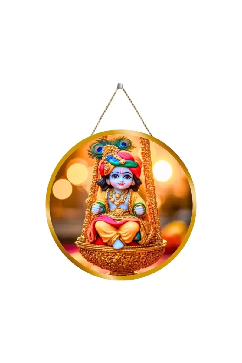 Little Krishna 12x12 Inch Round Religious Photo Frame | Spiritual Wall Decor For Home Temple, Pooja Room & Office | Divine Wall Art Picture For Worship, Meditation & Gift (F13473)
