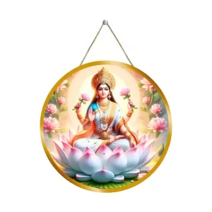 Goddess Lakshmi 12x12 Inch Round Religious Photo Frame | Spiritual Wall Decor For Home Temple, Pooja Room & Office | Divine Wall Art Picture For Worship, Meditation & Gift (F13474)