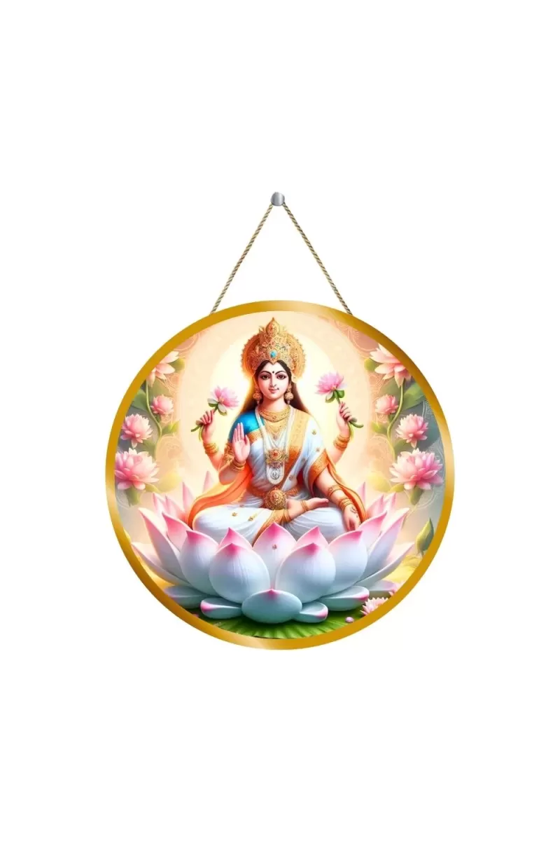 Goddess Lakshmi 12x12 Inch Round Religious Photo Frame | Spiritual Wall Decor For Home Temple, Pooja Room & Office | Divine Wall Art Picture For Worship, Meditation & Gift (F13474)