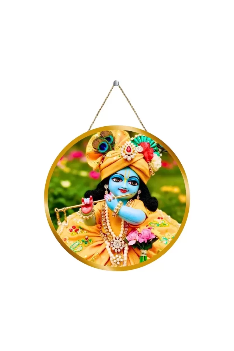 Little Krishna 12x12 Inch Round Religious Photo Frame | Spiritual Wall Decor For Home Temple, Pooja Room & Office | Divine Wall Art Picture For Worship, Meditation & Gift (F13475)