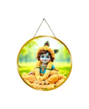 Little Krishna 12x12 Inch Round Religious Photo Frame | Spiritual Wall Decor For Home Temple, Pooja Room & Office | Divine Wall Art Picture For Worship, Meditation & Gift (F13476)