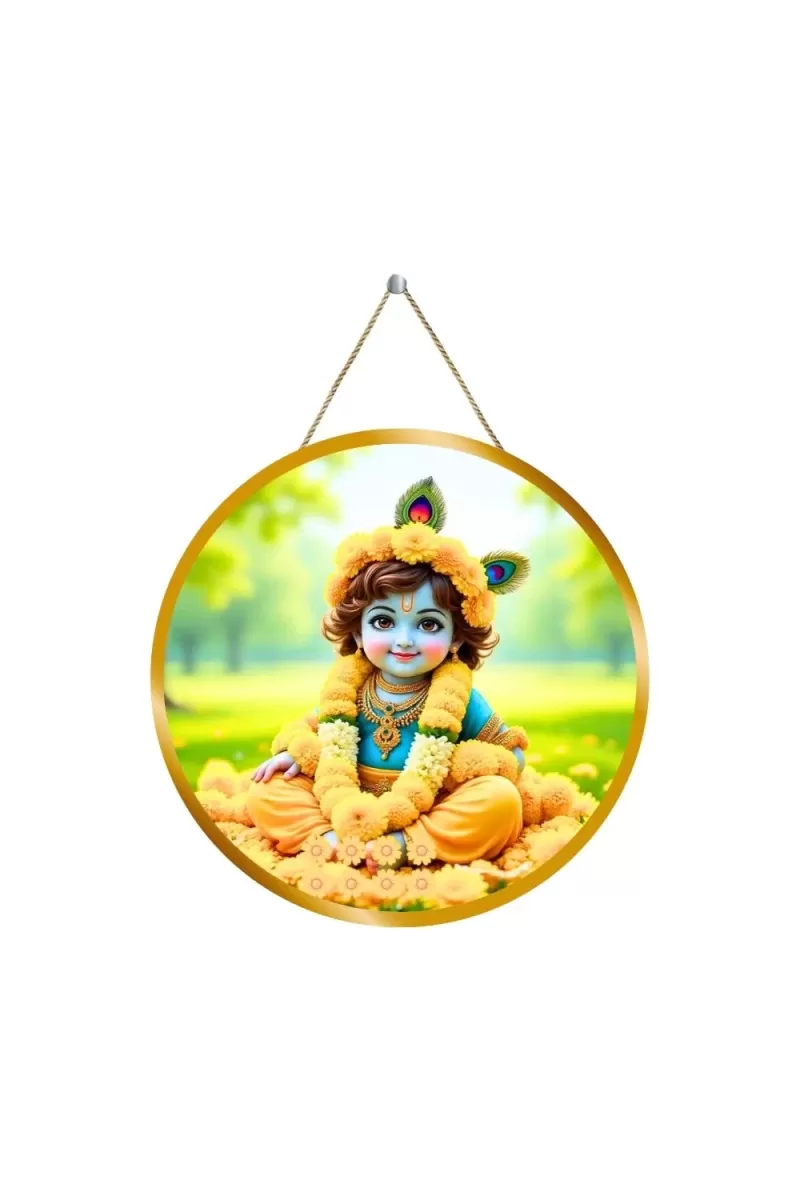 Little Krishna 12x12 Inch Round Religious Photo Frame | Spiritual Wall Decor For Home Temple, Pooja Room & Office | Divine Wall Art Picture For Worship, Meditation & Gift (F13476)
