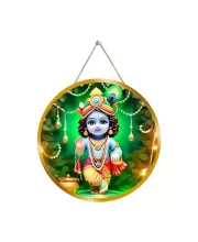 Little Krishna 12x12 Inch Round Religious Photo Frame | Spiritual Wall Decor For Home Temple, Pooja Room & Office | Divine Wall Art Picture For Worship, Meditation & Gift (F13477)