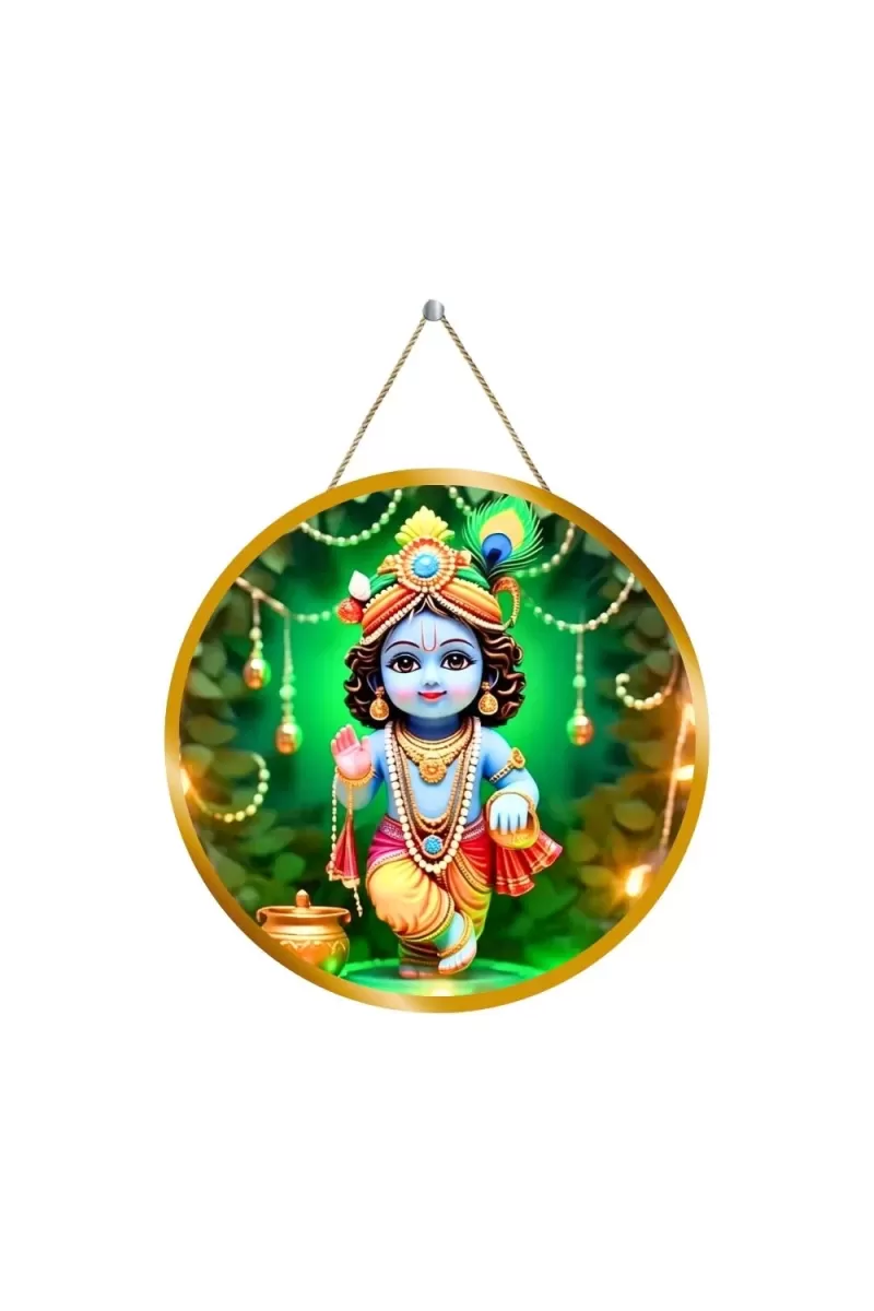 Little Krishna 12x12 Inch Round Religious Photo Frame | Spiritual Wall Decor For Home Temple, Pooja Room & Office | Divine Wall Art Picture For Worship, Meditation & Gift (F13477)