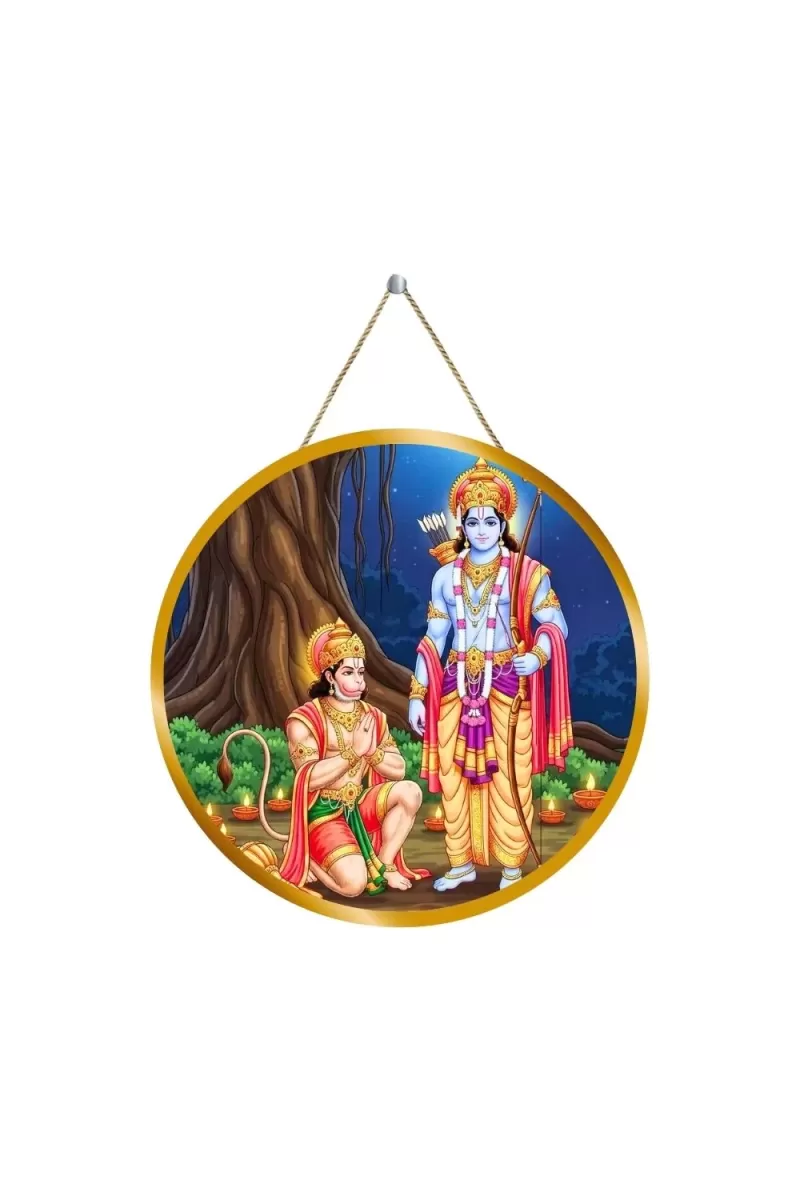 Lord Rama Hanuman 12x12 Inch Round Religious Photo Frame | Spiritual Wall Decor For Home Temple, Pooja Room & Office | Divine Wall Art Picture For Worship, Meditation & Gift (F13479)