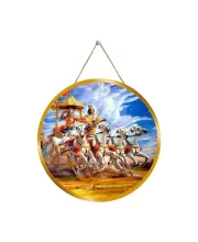Krishna Arjuna 12x12 Inch Round Religious Photo Frame | Spiritual Wall Decor For Home Temple, Pooja Room & Office | Divine Wall Art Picture For Worship, Meditation & Gift (F13480)