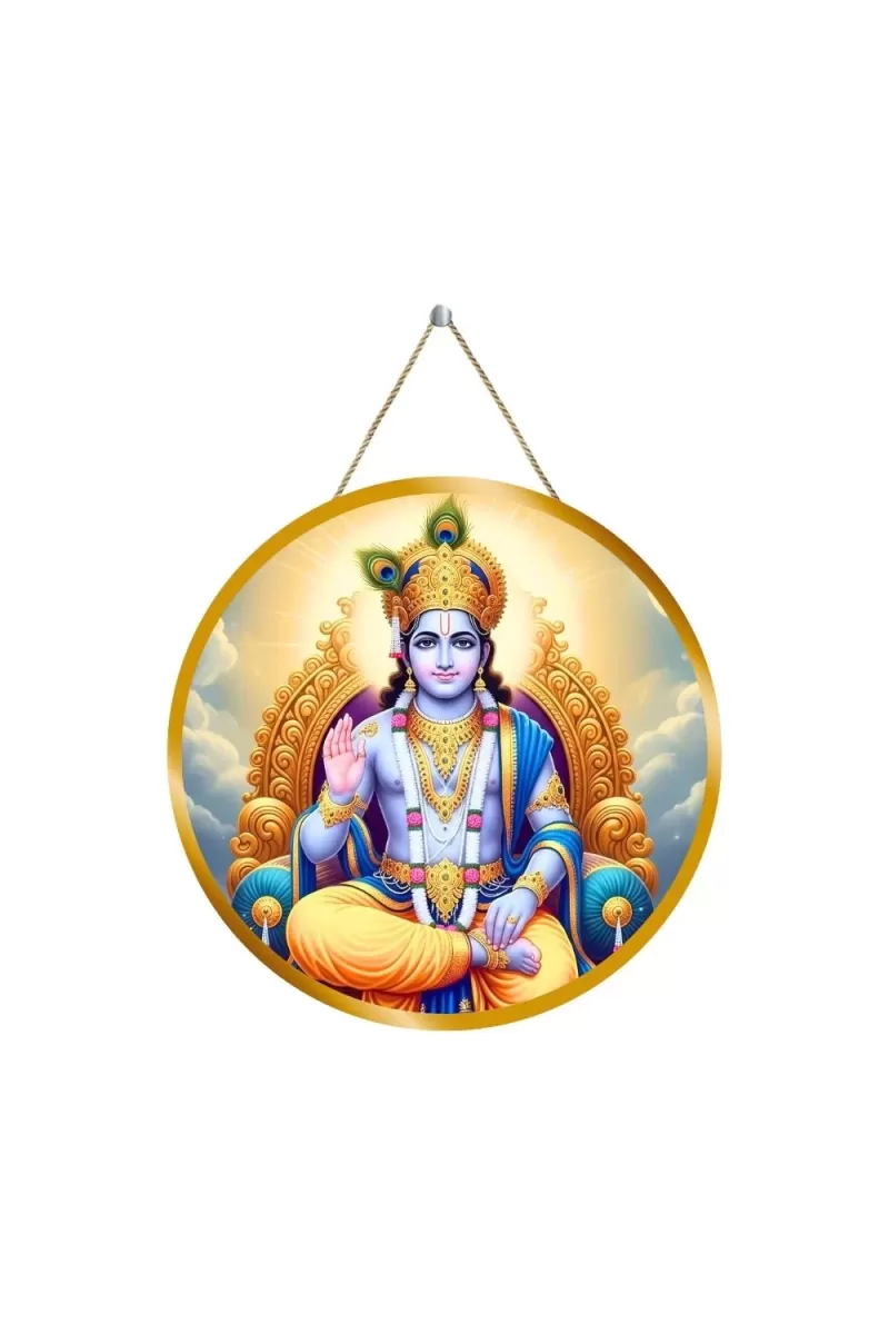 Lord Krishna 12x12 Inch Round Religious Photo Frame | Spiritual Wall Decor For Home Temple, Pooja Room & Office | Divine Wall Art Picture For Worship, Meditation & Gift (F13481)