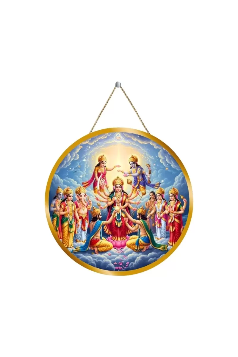 Durga Matha 12x12 Inch Round Religious Photo Frame | Spiritual Wall Decor For Home Temple, Pooja Room & Office | Divine Wall Art Picture For Worship, Meditation & Gift (F13482)