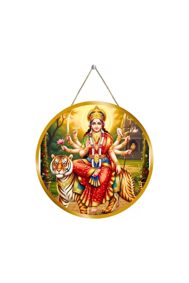 Durga Matha 12x12 Inch Round Religious Photo Frame | Spiritual Wall Decor For Home Temple, Pooja Room & Office | Divine Wall Art Picture For Worship, Meditation & Gift (F13483)