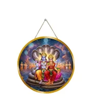 Lord Vishnu Lakshmi 12x12 Inch Round Religious Photo Frame | Spiritual Wall Decor For Home Temple, Pooja Room & Office | Divine Wall Art Picture For Worship, Meditation & Gift (F13485)