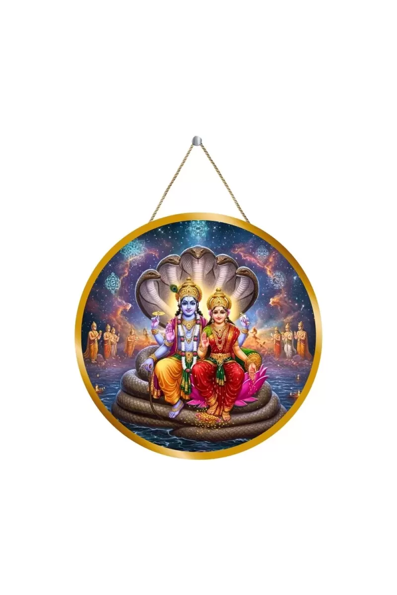 Lord Vishnu Lakshmi 12x12 Inch Round Religious Photo Frame | Spiritual Wall Decor For Home Temple, Pooja Room & Office | Divine Wall Art Picture For Worship, Meditation & Gift (F13485)