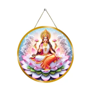 Goddess  Lakshmi 12x12 Inch Round Religious Photo Frame | Spiritual Wall Decor For Home Temple, Pooja Room & Office | Divine Wall Art Picture For Worship, Meditation & Gift (F13486)