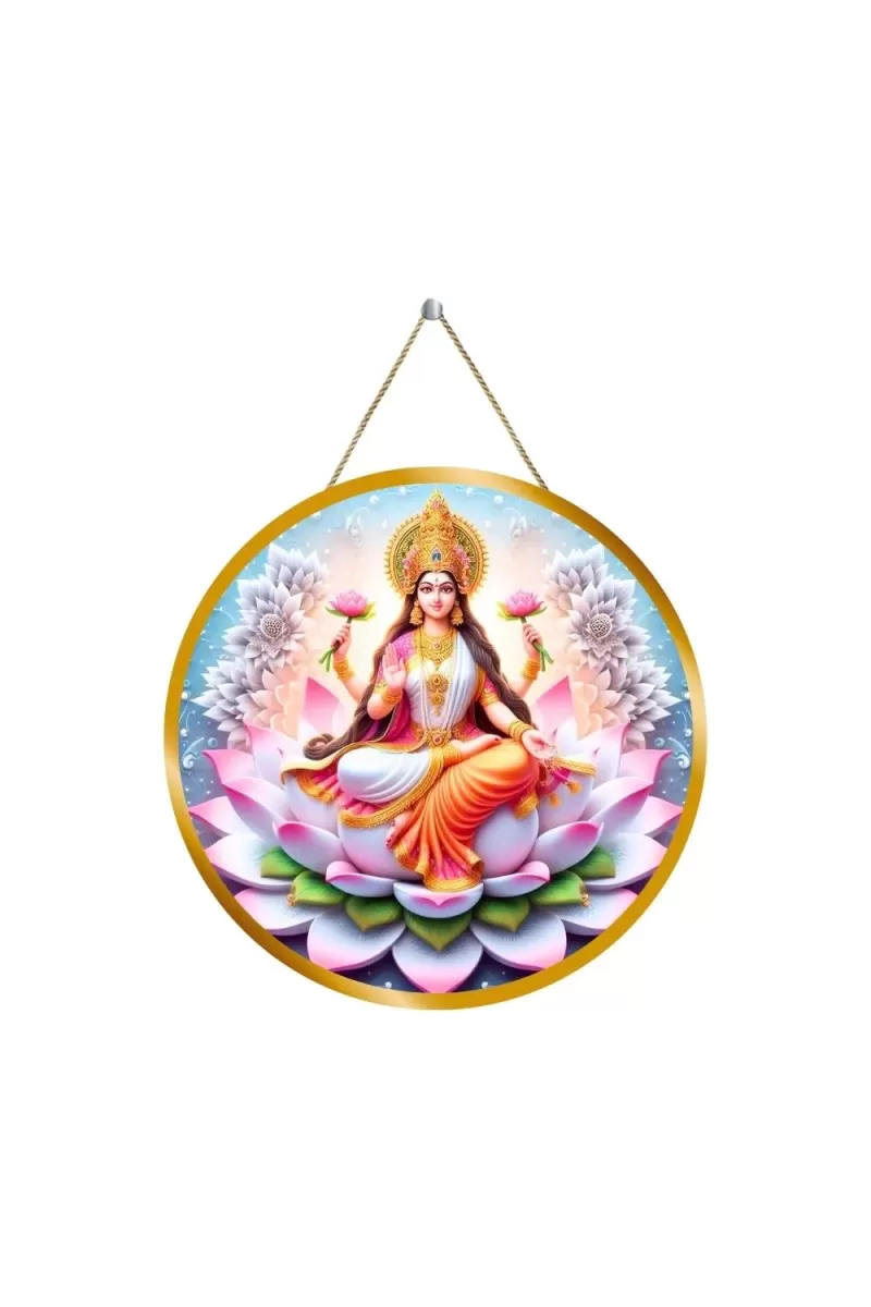 Goddess  Lakshmi 12x12 Inch Round Religious Photo Frame | Spiritual Wall Decor For Home Temple, Pooja Room & Office | Divine Wall Art Picture For Worship, Meditation & Gift (F13486)