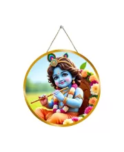 Lord Krishna 12x12 Inch Round Religious Photo Frame | Spiritual Wall Decor For Home Temple, Pooja Room & Office | Divine Wall Art Picture For Worship, Meditation & Gift (F13487)
