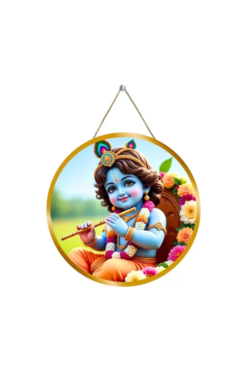 Lord Krishna 12x12 Inch Round Religious Photo Frame | Spiritual Wall Decor For Home Temple, Pooja Room & Office | Divine Wall Art Picture For Worship, Meditation & Gift (F13487)