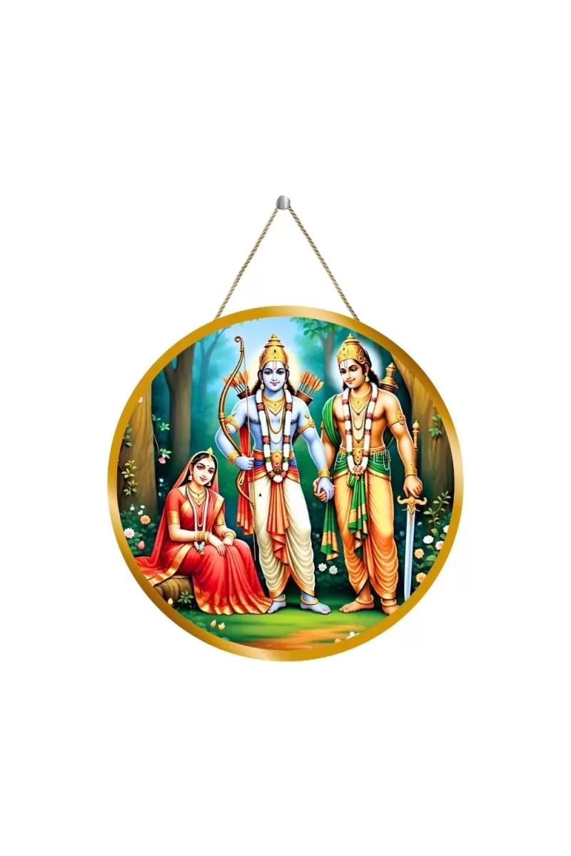 Lord Rama Sita Lakshmana 12x12 Inch Round Religious Photo Frame | Spiritual Wall Decor For Home Temple, Pooja Room & Office | Divine Wall Art Picture For Worship, Meditation & Gift (F13491)