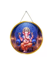 Lord Ganesha 12x12 Inch Round Religious Photo Frame | Spiritual Wall Decor For Home Temple, Pooja Room & Office | Divine Wall Art Picture For Worship, Meditation & Gift (F13493)