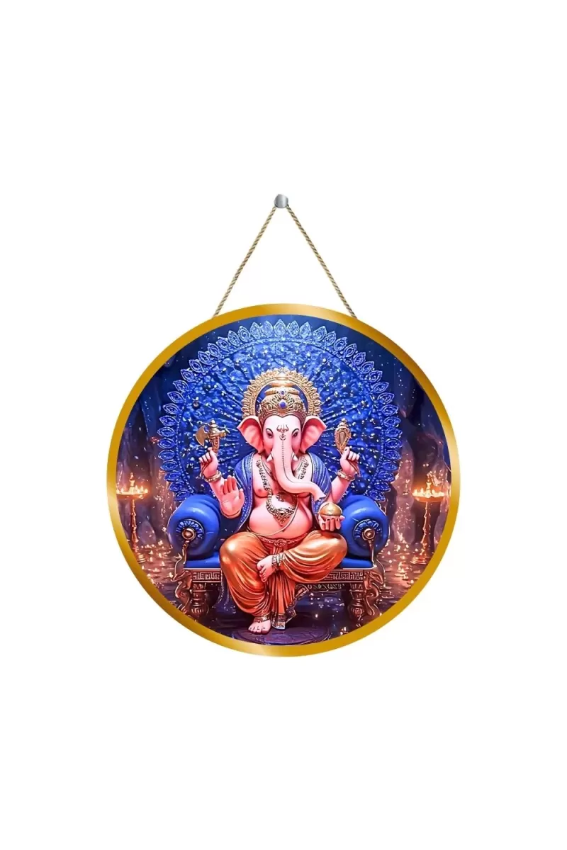 Lord Ganesha 12x12 Inch Round Religious Photo Frame | Spiritual Wall Decor For Home Temple, Pooja Room & Office | Divine Wall Art Picture For Worship, Meditation & Gift (F13493)