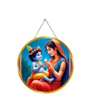 Yashodha Krishna 12x12 Inch Round Religious Photo Frame | Spiritual Wall Decor For Home Temple, Pooja Room & Office | Divine Wall Art Picture For Worship, Meditation & Gift (F13494)
