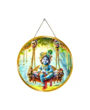 Lord Krishna 12x12 Inch Round Religious Photo Frame | Spiritual Wall Decor For Home Temple, Pooja Room & Office | Divine Wall Art Picture For Worship, Meditation & Gift (F13496)