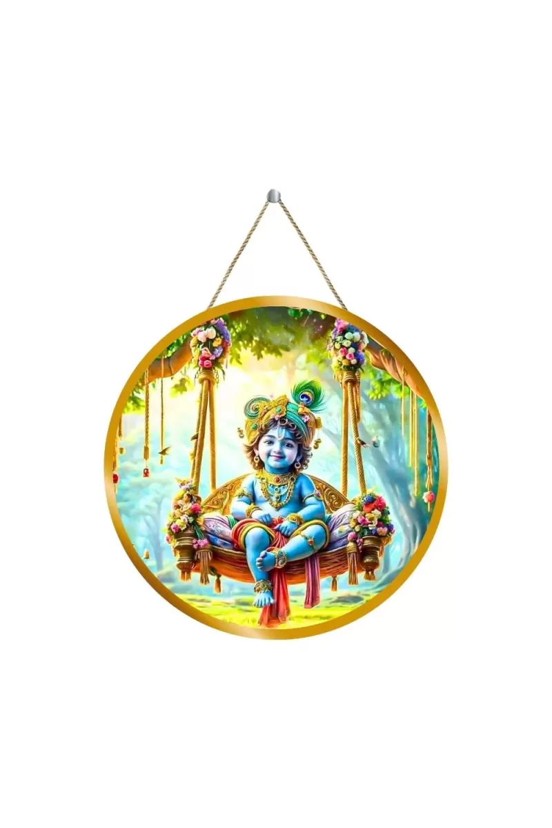 Lord Krishna 12x12 Inch Round Religious Photo Frame | Spiritual Wall Decor For Home Temple, Pooja Room & Office | Divine Wall Art Picture For Worship, Meditation & Gift (F13496)