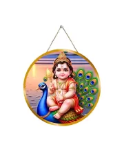 Lord Karthikeya 12x12 Inch Round Religious Photo Frame | Spiritual Wall Decor For Home Temple, Pooja Room & Office | Divine Wall Art Picture For Worship, Meditation & Gift (F13497)