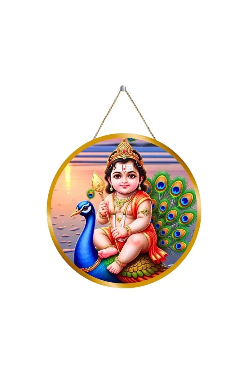 Lord Karthikeya 12x12 Inch Round Religious Photo Frame | Spiritual Wall Decor For Home Temple, Pooja Room & Office | Divine Wall Art Picture For Worship, Meditation & Gift (F13497)