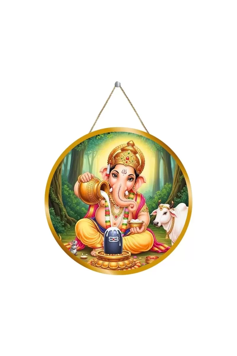 Lord Ganesha 12x12 Inch Round Religious Photo Frame | Spiritual Wall Decor For Home Temple, Pooja Room & Office | Divine Wall Art Picture For Worship, Meditation & Gift (F13498)