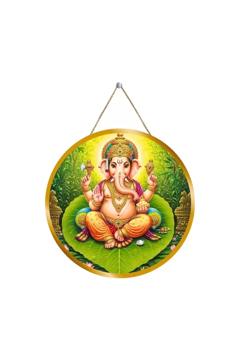 Lord Ganesha 12x12 Inch Round Religious Photo Frame | Spiritual Wall Decor For Home Temple, Pooja Room & Office | Divine Wall Art Picture For Worship, Meditation & Gift (F13499)