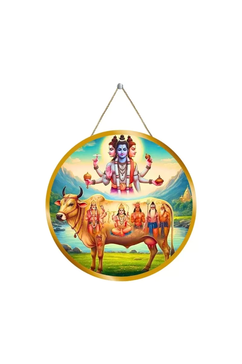 Lord Dattatreya 12x12 Inch Round Religious Photo Frame | Spiritual Wall Decor For Home Temple, Pooja Room & Office | Divine Wall Art Picture For Worship, Meditation & Gift (F13503)